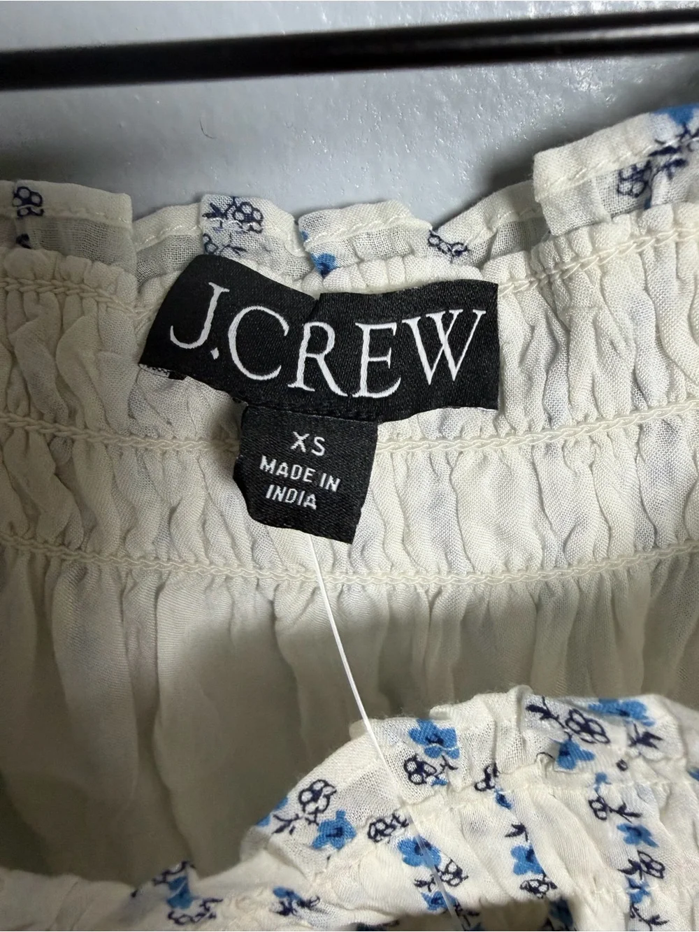 J. Crew Puff Sleeve White Blue Floral Women's XS New